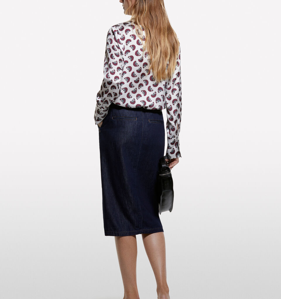 Cream white shirt in printed satin - women's shirts - Creamy White | Sisley image number 2
